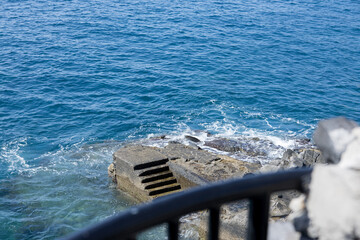 Stairs on the coastal landscape on the Lido coast in Funchal, island of Madeira, Portugal
