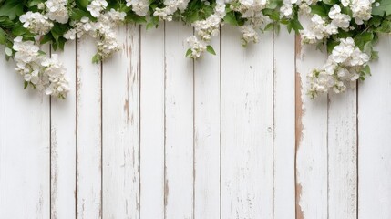 Fototapeta premium Delicate white flowers on a distressed white wooden background