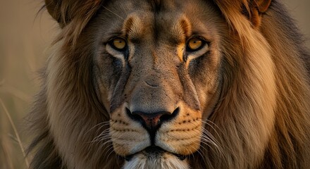 close-up of a majestic male lion's face