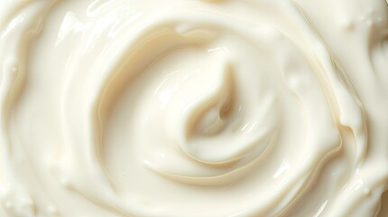 A thick creamy substance is swirled into a smooth glossy texture reflecting light and showcasing its richness and versatility