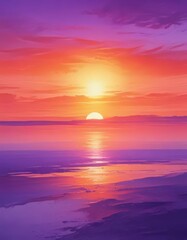 Fototapeta premium Abstract sunset watercolor, vibrant orange and purple hues , soft, abstract, nature