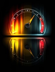 Naklejka premium Fuel Gauge Design Featuring Glowing Warning Lights and Dark Energy Tones With Reflections on a Smooth Surface