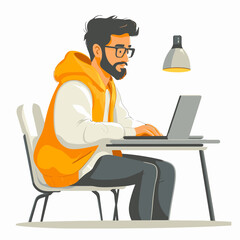 Young man working on laptop at a desk in a well-lit indoor space during daytime