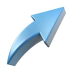 A light blue arrow curving upwards and pointing to the right on a white isolated background image