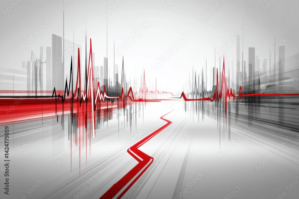 Aufkleber Heartbeat Line Merges With Running Path in a Dynamic Expression of Movement and Vitality