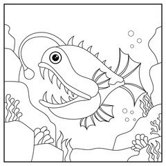 Anglerfish coloring pages for kids. Painting for kindergarden and elementary school children.