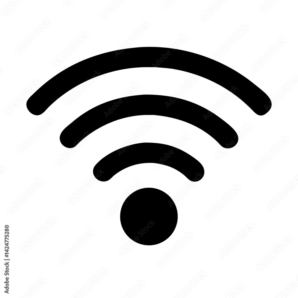 Poster a simple black and white wifi symbol with three curved lines and a circle on a white background
