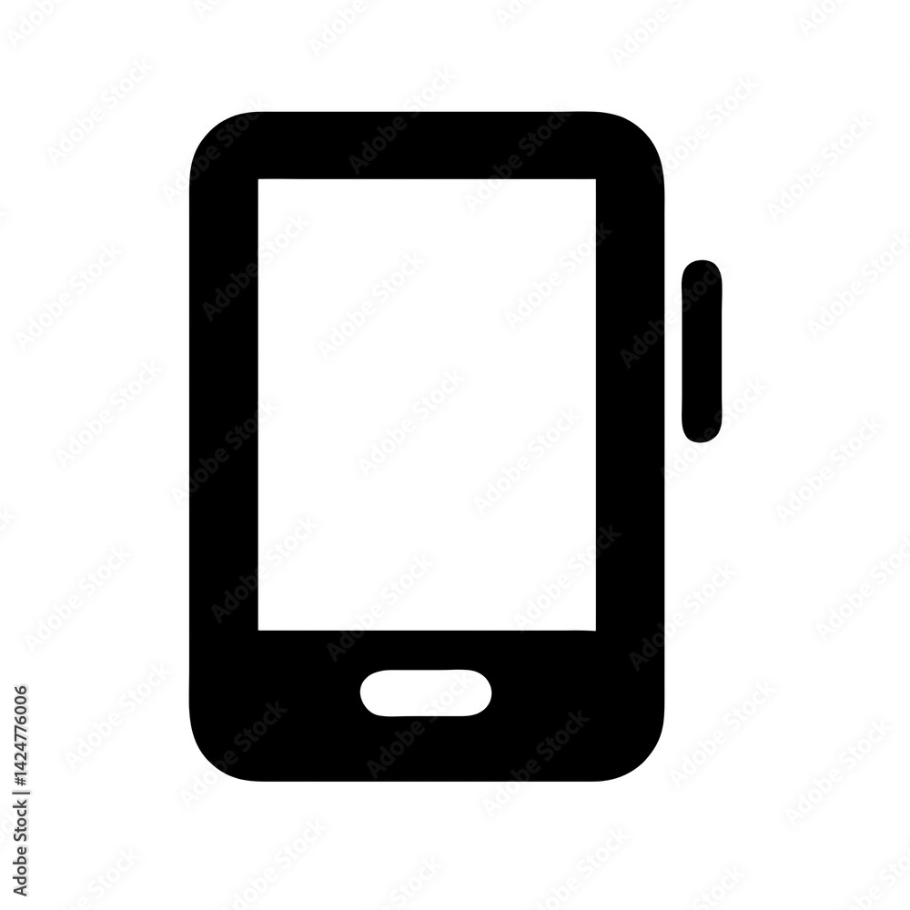 Poster a black and white icon of a smart watch with a rectangular face and a button on the right side