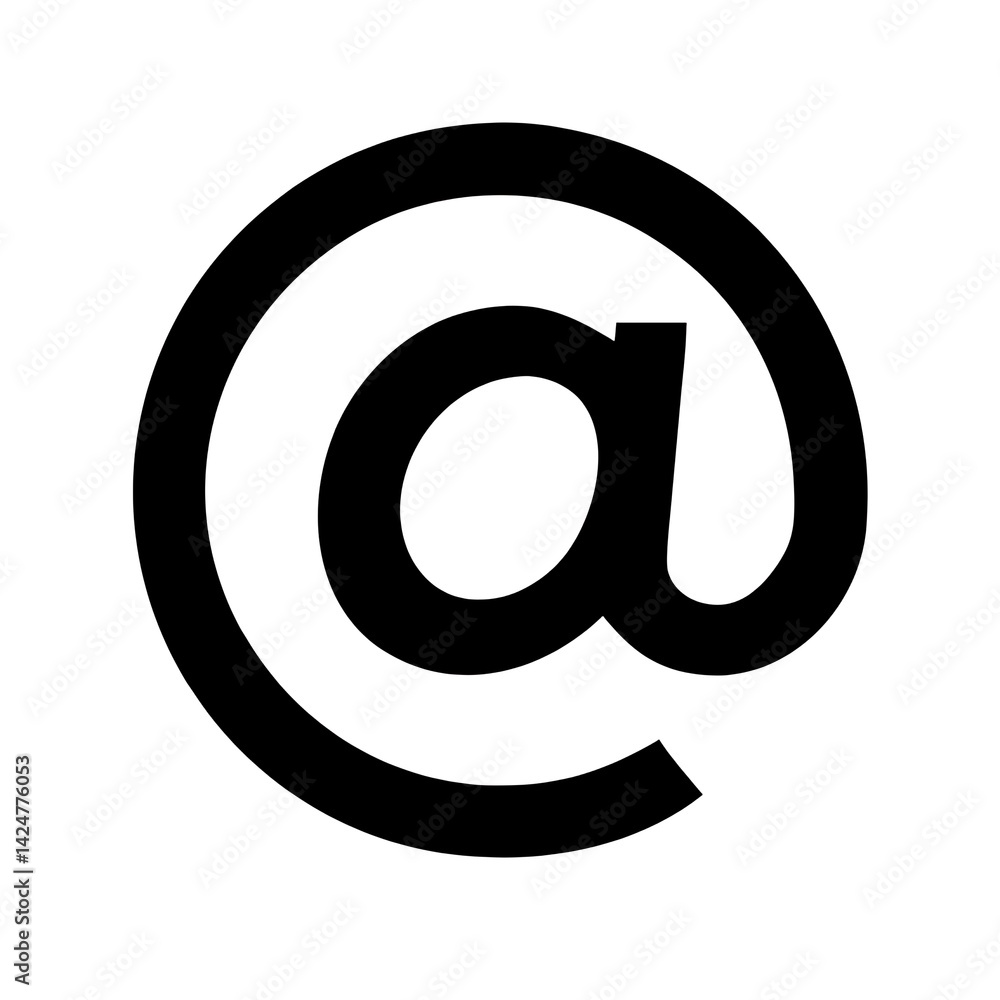 Poster a bold black at symbol isolated on a white background representing email address and communication