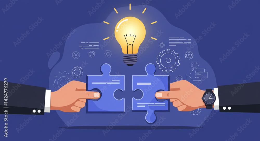 Aufkleber two hands connecting puzzle pieces symbolizing collaboration innovation and problem solving