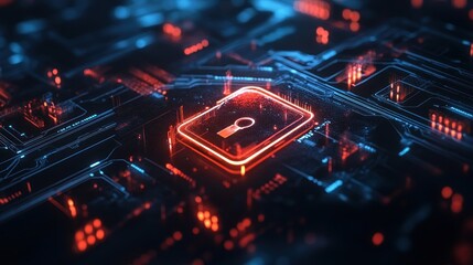Obraz premium Glowing Keyhole Icon on a Circuit Board