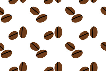 Brown roasted coffee beans seamless pattern on white background