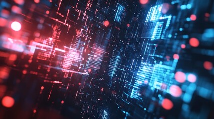 Obraz premium Abstract Digital Grid with Red and Blue Glowing Lines