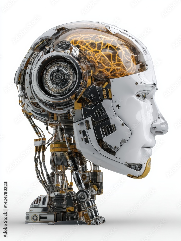 Leinwandbilder innovative ai robot head showcasing intricate digital brain engine design on isolated white backgrou