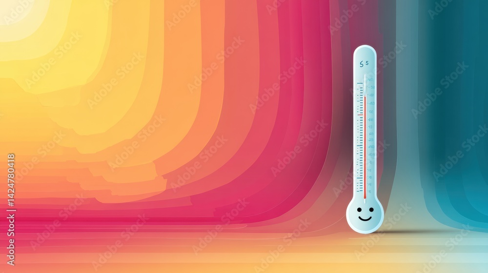 Poster digital thermometer showcases a cheerful design against a vibrant gradient background, emphasizing i