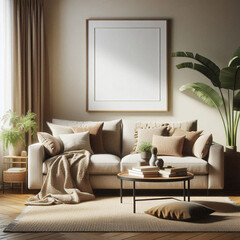 modern living room with sofa empty photo frame