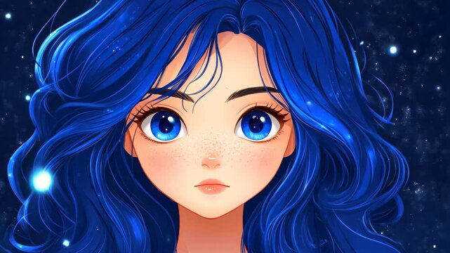 A cute girl with vibrant blue hair, radiating charm and uniqueness in every strand. Her style is oneofakind