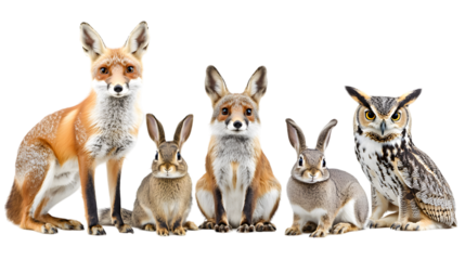 A collection of forest animals isolated on white