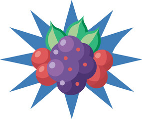 A vibrant vector art illustration bursting with assorted berries, dynamic splashes, and bold colors, perfect for summer-themed designs and advertisements.