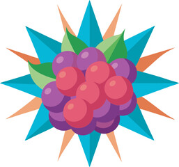 A vibrant vector art illustration bursting with assorted berries, dynamic splashes, and bold colors, perfect for summer-themed designs and advertisements.