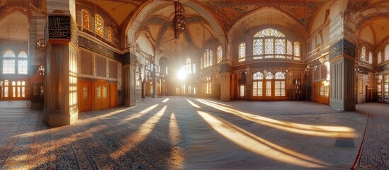 Fototapeta premium Grand Mosque Interior, Sunlight Streams In