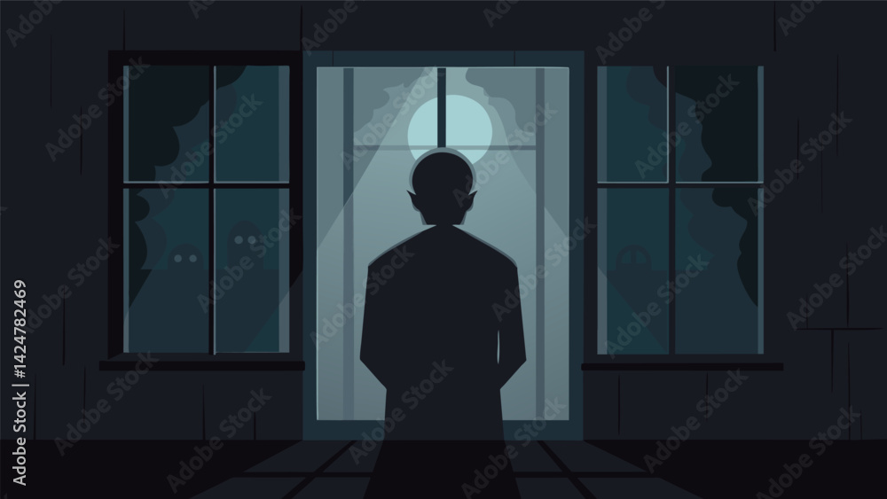 Poster a silhouette of a person can be seen through a foggy window their outline ly distinguishable adding 