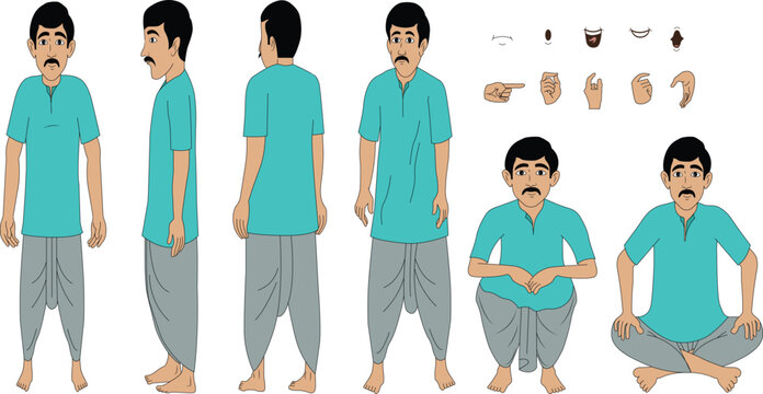 Indian village man best cartoon character for animation video