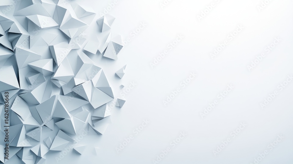 Poster abstract geometric design. a collection of fragmented, light gray triangles, creating a textured, 3d