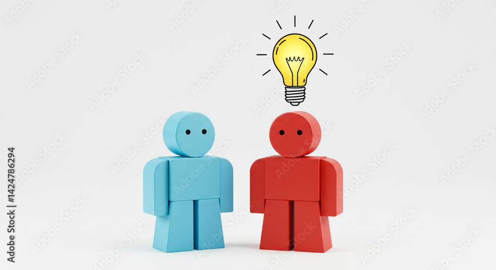 Aufkleber two figures one with a bright idea teamwork collaboration creative solution problem solving minimal