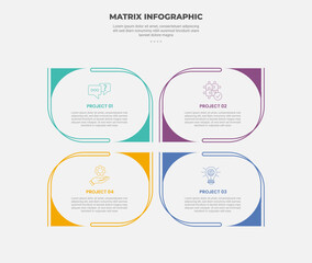 matrix grid structure infographic outline style with 4 point template with creative round shape with leaf shape for slide presentation vector