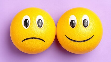 Contrasting Emotions Happy and Sad Yellow Spheres on Purple
