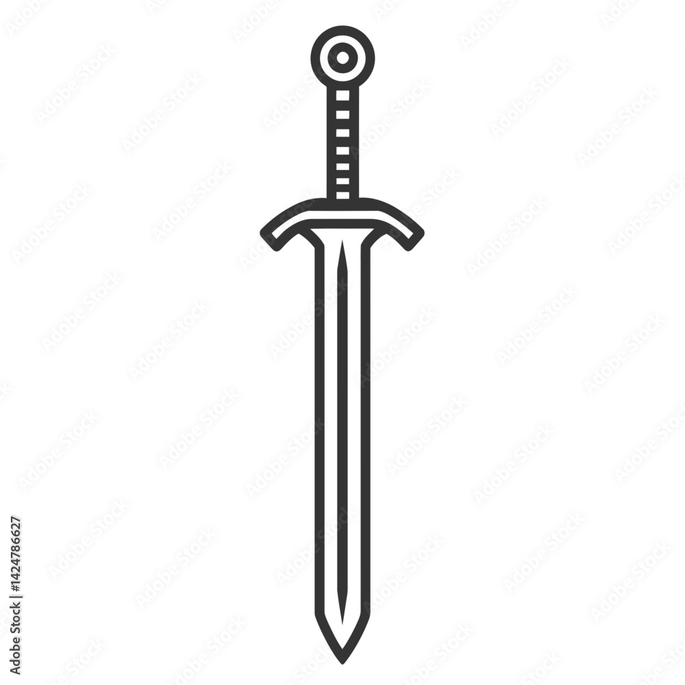Poster minimalist sword icon outlining a classic weapon design with elegant simplicity captured in a single