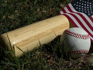 Baseball and American flag