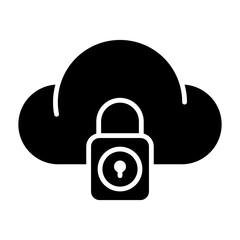 Secure cloud storage icon with glyph style. Cloud and security icons. Cloud technology security icon