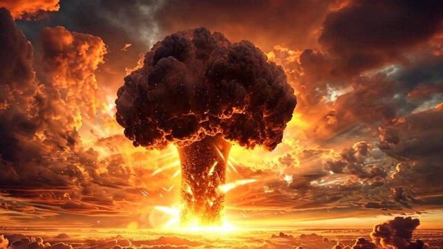 Devastating nuclear explosion forms a mushroom cloud, depicting a catastrophic event. Ai Generated