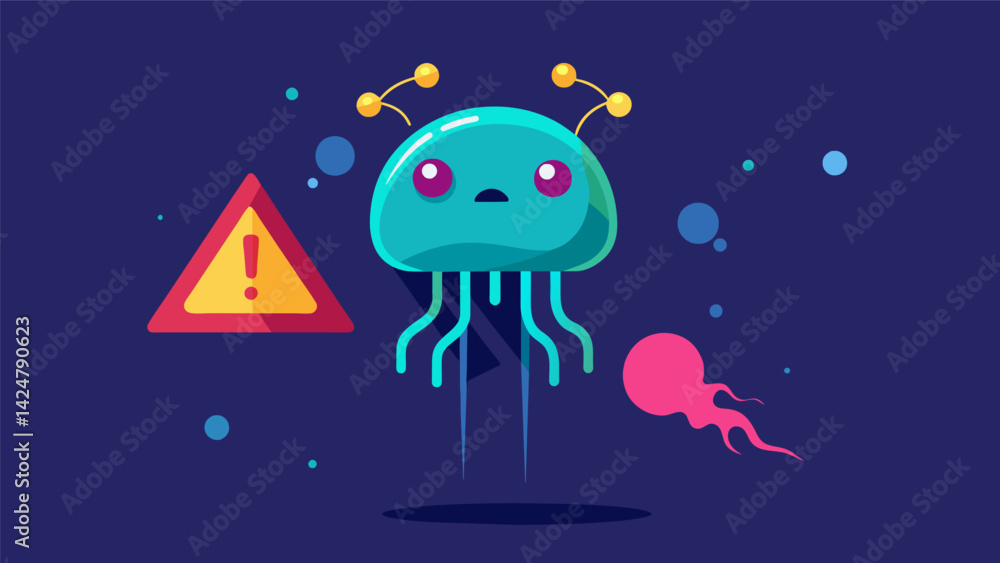 Aufkleber a jellyfish with a glowing neon warning sign floating above its head representing the spread of pani
