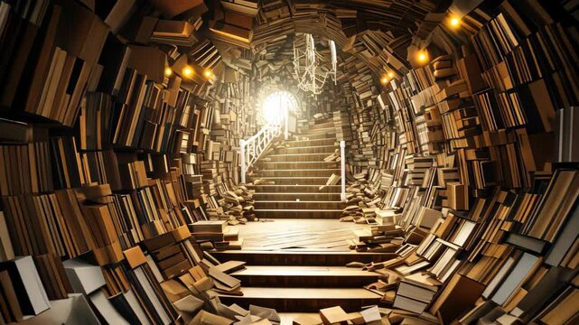 An empty space amidst rows of books in the library, symbolizing the endless pursuit of knowledge. Ai Generated.