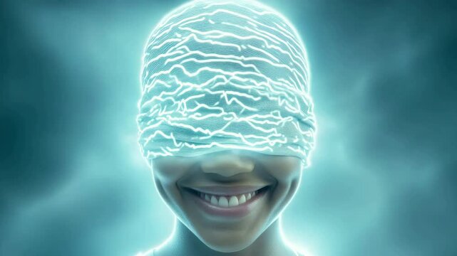 Human transformation with glowing neural patterns and progressive expressions