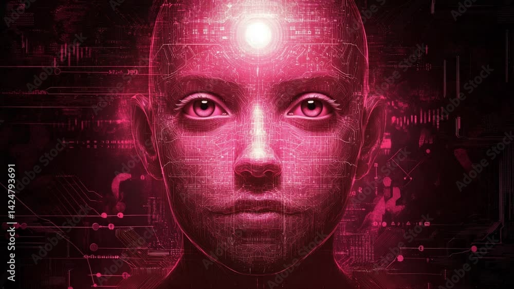 Poster digital consciousness interface revealing interconnected networks and synthetic intelligence