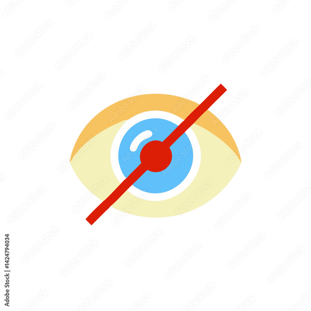 Poster colorful eye with slash icon representing privacy and visibility control in digital security