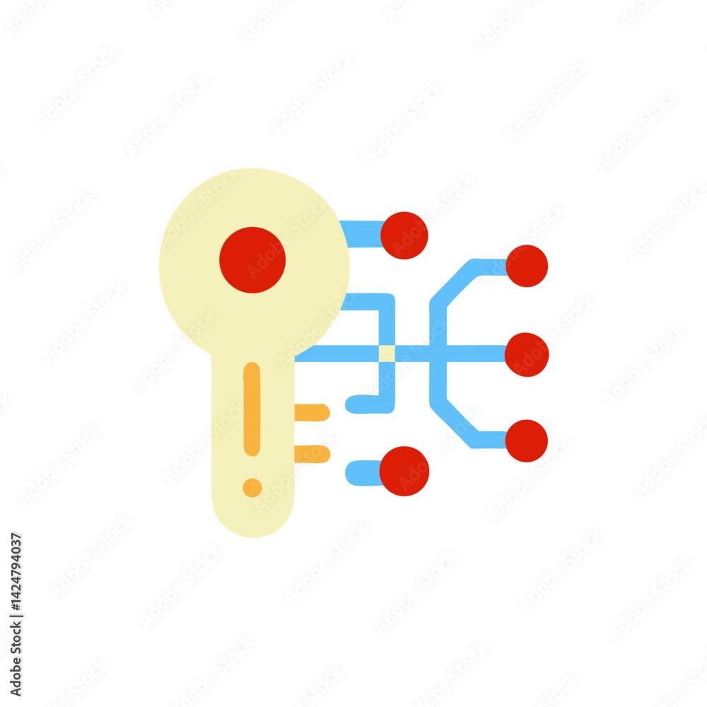 Poster colorful digital key icon representing access control and security in online systems