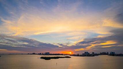 This drone view shows the sky is on fire at this Clearwater Beach Sunset