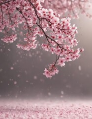 Delicate pink sakura petals drift down, soft focus background ,  pink petals,  blurred
