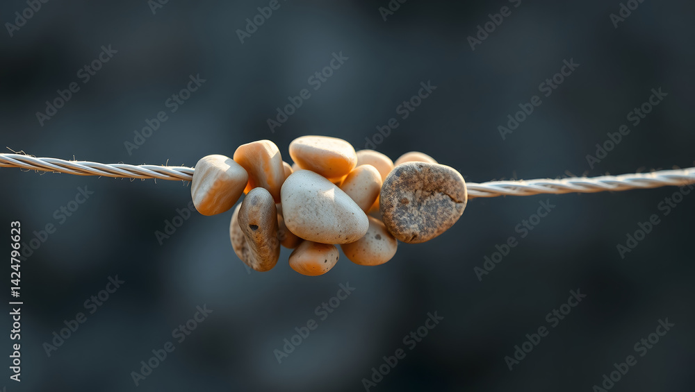 Poster smooth, delicate pebbles arranged on a rope a study in texture and color