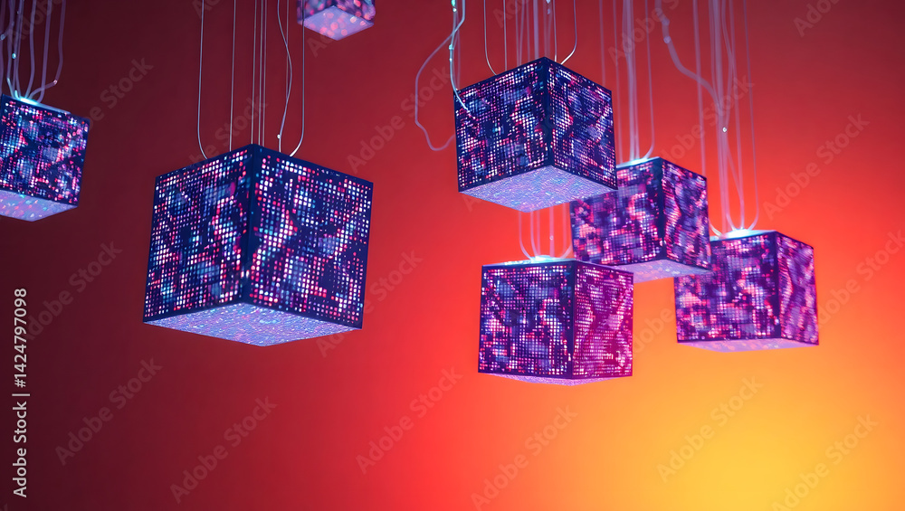 Poster mesmerizing floating cubes abstract 3d digital art