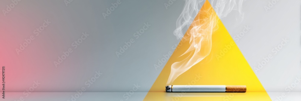 Poster Cigarette Smolders in a Warning Triangle to Symbolize the Dangers of Smoking in a Modern Minimal Style