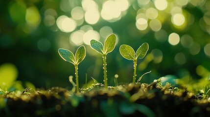 New Life Emerging: Tiny Seedlings Basking in Sunlight