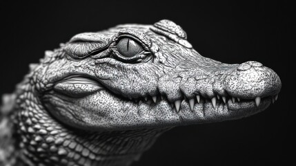 Obraz premium Close-up Monochrome Portrait of a Young Crocodile's Head