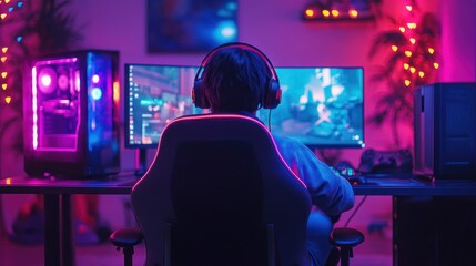 Immersive Gaming Experience: A Gamer's Night in Neon Hues