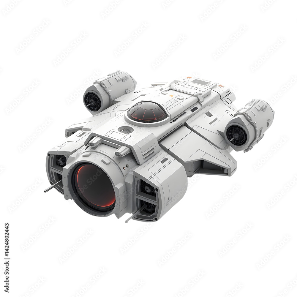 Poster futuristic spaceship design, isolated on white. clean, detailed 3d rendering of a starship, ready fo